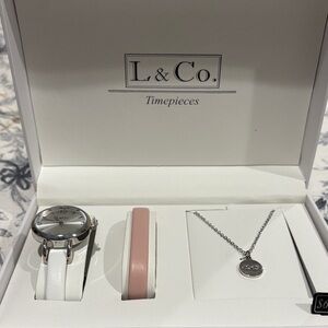 L & Co. Silver and White Watch Set
